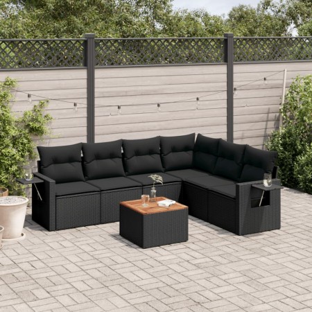 7-teiliges Garten-Essset und schwarze Kissen aus synthetischem Rattan von , Modulare Sofas für den Außenbereich - Ref: Foro24...