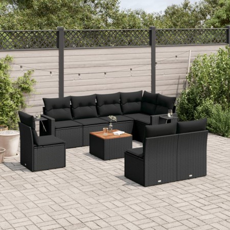 8-teiliges Gartensofa-Set und schwarze synthetische Rattankissen von , Modulare Sofas für den Außenbereich - Ref: Foro24-3224...