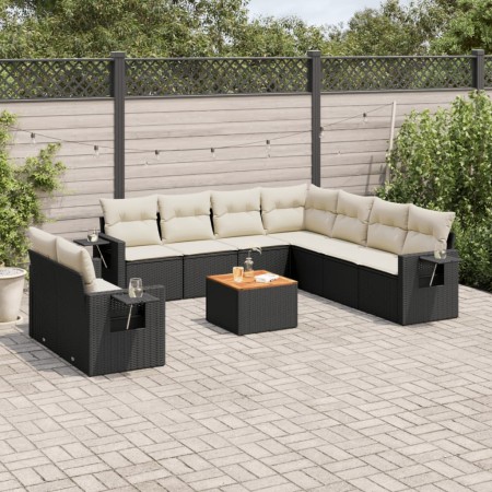 Gartensofa-Set 10-teilig mit schwarzen synthetischen Rattankissen von , Modulare Sofas für den Außenbereich - Ref: Foro24-322...