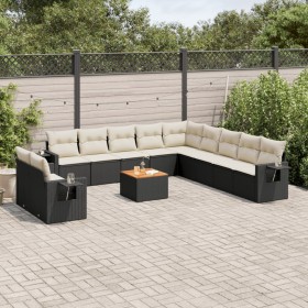 Gartensofa-Set 12-teilig mit schwarzen synthetischen Rattankissen von , Modulare Sofas für den Außenbereich - Ref: Foro24-322...