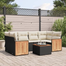 7-teiliges Garten-Essset und schwarze Kissen aus synthetischem Rattan von , Gartensets - Ref: Foro24-3227477, Preis: 462,79 €...