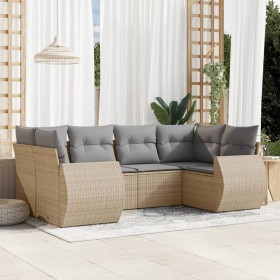 Garden sofa set with cushions 6 pieces beige synthetic rattan by , Modular outdoor sofas - Ref: Foro24-3221778, Price: 428,00...