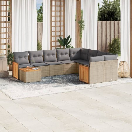 Gartensofa-Set mit beigen Kissen, 10-teilig, synthetisches Rattan von , Gartensets - Ref: Foro24-3227998, Preis: 663,75 €, Ra...