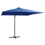 Cantilever parasol LED lights azure blue steel pole 250x250 cm by vidaXL, Umbrellas - Ref: Foro24-46997, Price: 121,28 €, Dis...