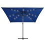 Cantilever parasol LED lights azure blue steel pole 250x250 cm by vidaXL, Umbrellas - Ref: Foro24-46997, Price: 121,28 €, Dis...