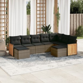 9-piece garden furniture set and gray synthetic rattan cushions by , Garden sets - Ref: Foro24-3228223, Price: 579,46 €, Disc...