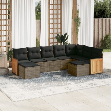 Set de muebles de jardín 9 pzas y cojines ratán sintético gris de , Conjuntos de jardín - Ref: Foro24-3228223, Precio: 579,46...