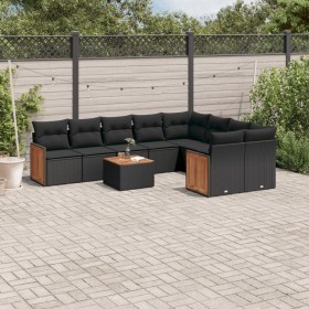 Gartensofa-Set 10-teilig mit schwarzen synthetischen Rattankissen von , Gartensets - Ref: Foro24-3227987, Preis: 587,18 €, Ra...