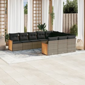 10-teiliges Gartensofa-Set mit grauen synthetischen Rattankissen von , Gartensets - Ref: Foro24-3228020, Preis: 655,78 €, Rab...