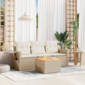 Garden sofa set with cushions 4 pieces beige synthetic rattan by , Modular outdoor sofas - Ref: Foro24-3224434, Price: 316,92...