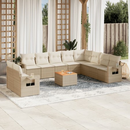 11-teiliges Gartensofa-Set mit beigen synthetischen Rattankissen von , Modulare Sofas für den Außenbereich - Ref: Foro24-3224...