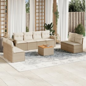 9-teiliges Gartensofa-Set mit beigen synthetischen Rattankissen von , Modulare Sofas für den Außenbereich - Ref: Foro24-32245...