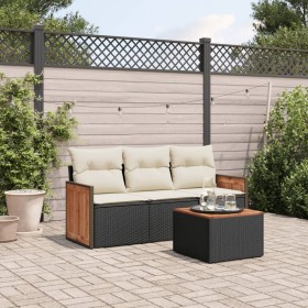 4-teilige Gartensofagarnitur mit schwarzen synthetischen Rattankissen von , Gartensets - Ref: Foro24-3227442, Preis: 269,99 €...