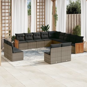 Gartensofa-Set mit Kissen, 13-teilig, graues synthetisches Rattan von , Gartensets - Ref: Foro24-3260569, Preis: 833,99 €, Ra...