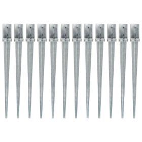 Ground spikes 12 pcs silver galvanized steel 8x8x91 cm by vidaXL, Spikes for anchoring in the ground - Ref: Foro24-145412, Pr...