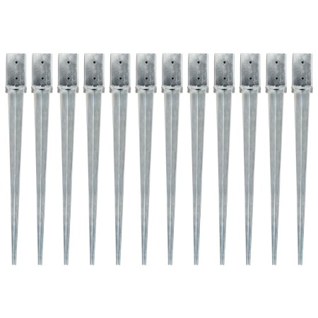 Ground spikes 12 pcs silver galvanized steel 8x8x91 cm by vidaXL, Spikes for anchoring in the ground - Ref: Foro24-145412, Pr...