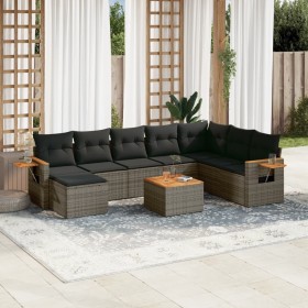 9-piece garden furniture set and gray synthetic rattan cushions by , Garden sets - Ref: Foro24-3227096, Price: 565,74 €, Disc...