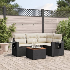 5-teiliges Gartenmöbel-Set und schwarze synthetische Rattankissen von , Modulare Sofas für den Außenbereich - Ref: Foro24-322...