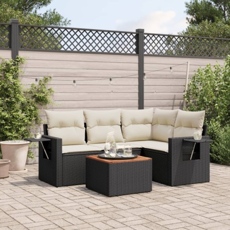 5-teiliges Gartenmöbel-Set und schwarze synthetische Rattankissen von , Modulare Sofas für den Außenbereich - Ref: Foro24-322...