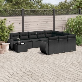 11-teiliges Gartensofa-Set und schwarze synthetische Rattankissen von , Modulare Sofas für den Außenbereich - Ref: Foro24-322...