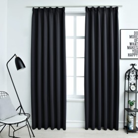 Cortinas opacas con ganchos 2 piezas negro 140x225 cm de vidaXL, Cortinas y visillos - Ref: Foro24-134415, Precio: 35,99 €, D...