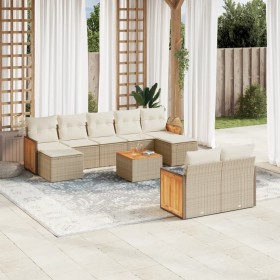 Gartensofa-Set mit beigen Kissen, 10-teilig, synthetisches Rattan von , Gartensets - Ref: Foro24-3228088, Preis: 734,99 €, Ra...