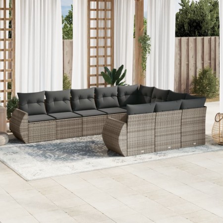 10-teilige Gartensofagarnitur mit grauen synthetischen Rattankissen von , Modulare Sofas für den Außenbereich - Ref: Foro24-3...