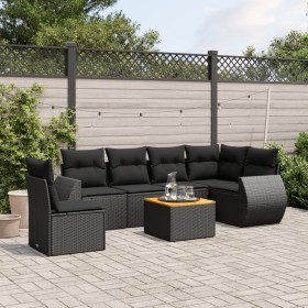 7-teiliges Garten-Essset und schwarze Kissen aus synthetischem Rattan von , Gartensets - Ref: Foro24-3225026, Preis: 466,49 €...