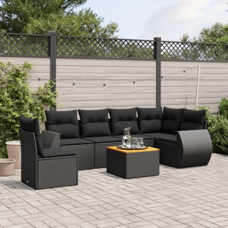 7-teiliges Garten-Essset und schwarze Kissen aus synthetischem Rattan von , Gartensets - Ref: Foro24-3225026, Preis: 449,85 €...