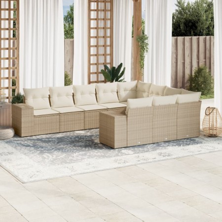 Gartensofa-Set mit beigen Kissen, 10-teilig, synthetisches Rattan von , Gartensets - Ref: Foro24-3223087, Preis: 775,37 €, Ra...