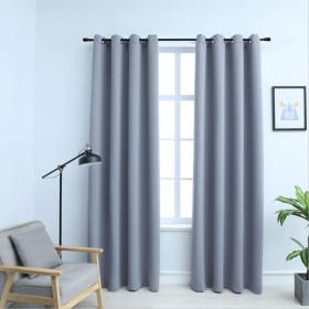 Cortinas opacas con anillas de metal 2 pzs gris 140x225 cm de vidaXL, Cortinas y visillos - Ref: Foro24-134427, Precio: 35,03...