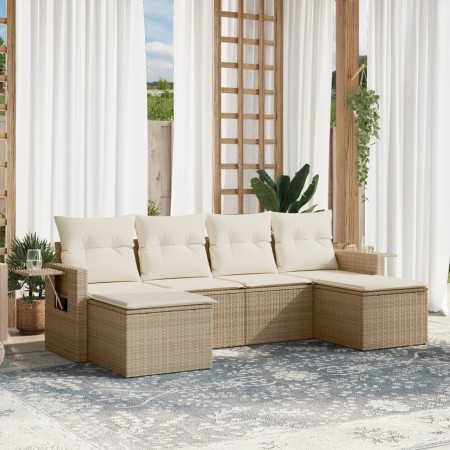 Garden sofa set with cushions 6 pieces beige synthetic rattan by , Garden sets - Ref: Foro24-3252855, Price: 456,40 €, Discou...