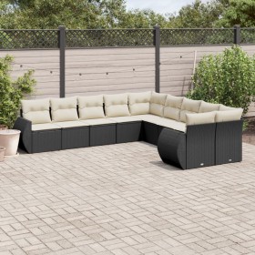 Gartensofa-Set 10-teilig mit schwarzen synthetischen Rattankissen von , Modulare Sofas für den Außenbereich - Ref: Foro24-322...