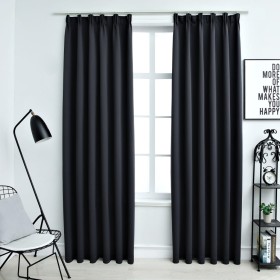 Cortinas opacas con ganchos 2 piezas negro 140x245 cm de vidaXL, Cortinas y visillos - Ref: Foro24-134416, Precio: 35,99 €, D...