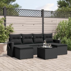 7-teiliges Garten-Essset und schwarze Kissen aus synthetischem Rattan von , Gartensets - Ref: Foro24-3252862, Preis: 504,39 €...