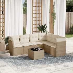 7-teiliges Gartensofa-Set und beigefarbene synthetische Rattankissen von , Gartensets - Ref: Foro24-3217688, Preis: 526,99 €,...