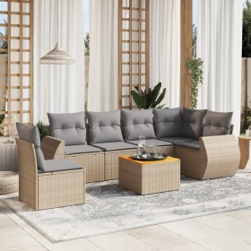 7-teiliges Gartensofa-Set und beigefarbene synthetische Rattankissen von , Gartensets - Ref: Foro24-3225030, Preis: 517,88 €,...