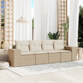 Garden sofa set with cushions 4 pieces beige synthetic rattan by , Modular outdoor sofas - Ref: Foro24-3222277, Price: 344,31...