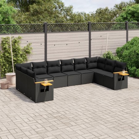 Set de sofás de jardín 10 pzas cojines ratán sintético negro de , Conjuntos de jardín - Ref: Foro24-3227161, Precio: 645,12 €...