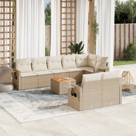 9-teiliges Gartensofa-Set mit beigen synthetischen Rattankissen von , Modulare Sofas für den Außenbereich - Ref: Foro24-32246...