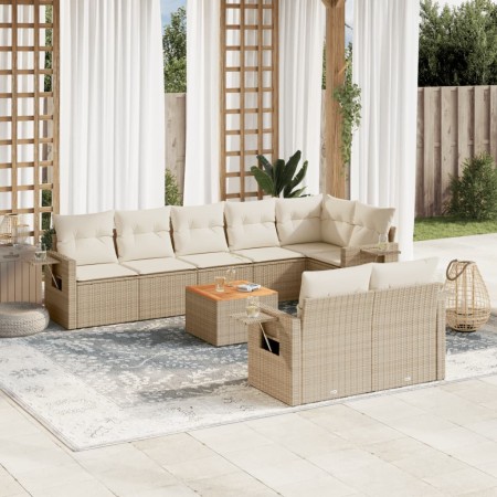 Set de sofás de jardín 9 pzas con cojines ratán sintético beige de , Sofás modulares de exterior - Ref: Foro24-3224651, Preci...