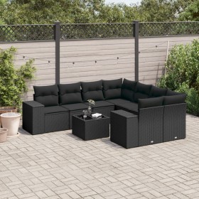 8-teiliges Gartensofa-Set und schwarze synthetische Rattankissen von , Modulare Sofas für den Außenbereich - Ref: Foro24-3222...