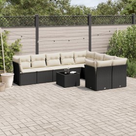 Gartensofa-Set 10-teilig mit schwarzen synthetischen Rattankissen von , Gartensets - Ref: Foro24-3218176, Preis: 616,58 €, Ra...