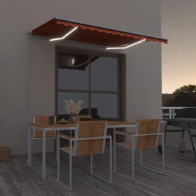 Manual retractable awning with orange and brown LED 300x250 cm by , Awnings - Ref: Foro24-3068865, Price: 263,99 €, Discount: %