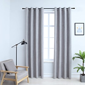 Cortinas opacas con anillas de metal 2 piezas gris 140x245 cm de vidaXL, Cortinas y visillos - Ref: Foro24-134466, Precio: 32...