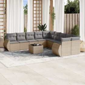 Set de sofás de jardín 11pzas con cojines ratán sintético beige de , Sofás modulares de exterior - Ref: Foro24-3221918, Preci...