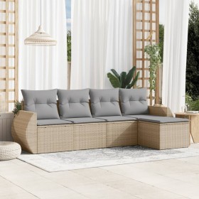 Gartensofa-Set mit Kissen, 5-teilig, beiges synthetisches Rattan von , Gartensets - Ref: Foro24-3221288, Preis: 351,86 €, Rab...