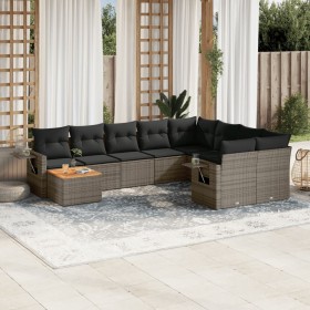 10-teilige Gartensofagarnitur mit grauen synthetischen Rattankissen von , Modulare Sofas für den Außenbereich - Ref: Foro24-3...