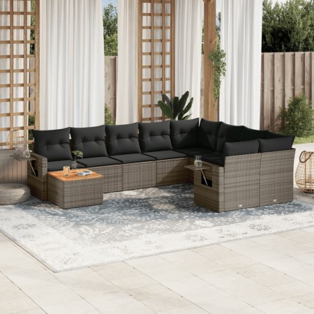 Set de sofás de jardín 10 pzas con cojines ratán sintético gris de , Sofás modulares de exterior - Ref: Foro24-3224730, Preci...