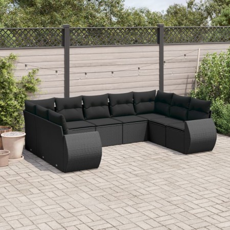 8-teiliges Gartensofa-Set und schwarze synthetische Rattankissen von , Modulare Sofas für den Außenbereich - Ref: Foro24-3221...